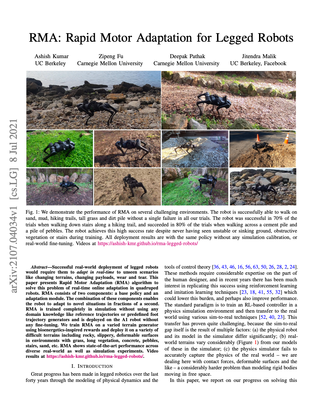 First page of RMA: Rapid Motor Adaptation for Legged Robots