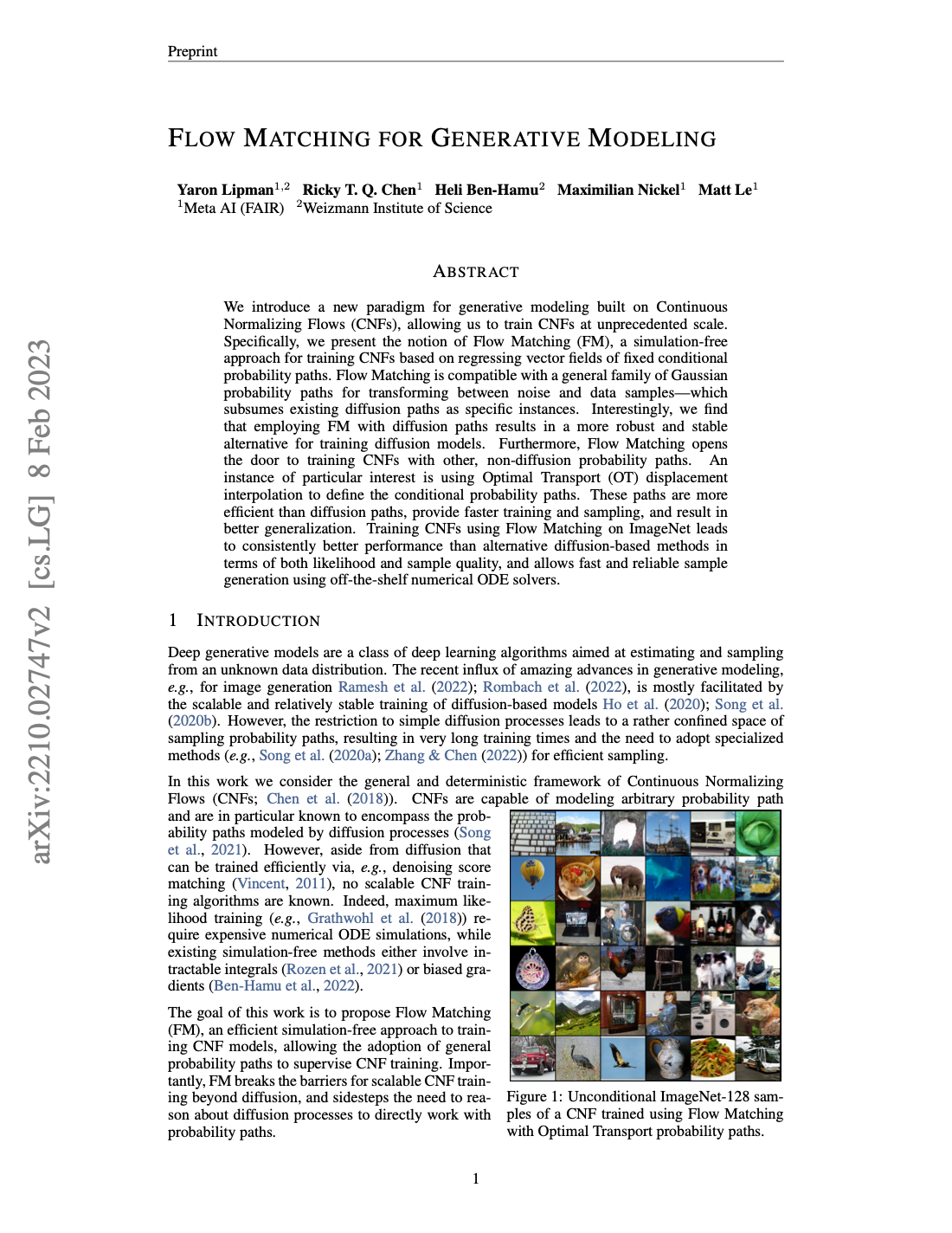 First page of Flow Matching for Generative Modeling