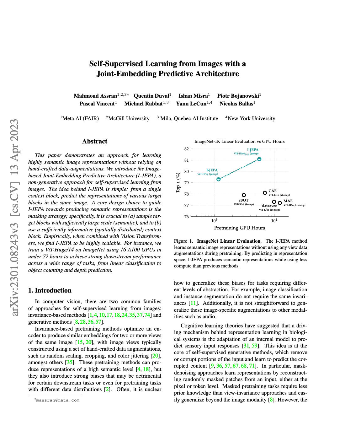 First page of Self-Supervised Learning from Images with a Joint-Embedding Predictive Architecture