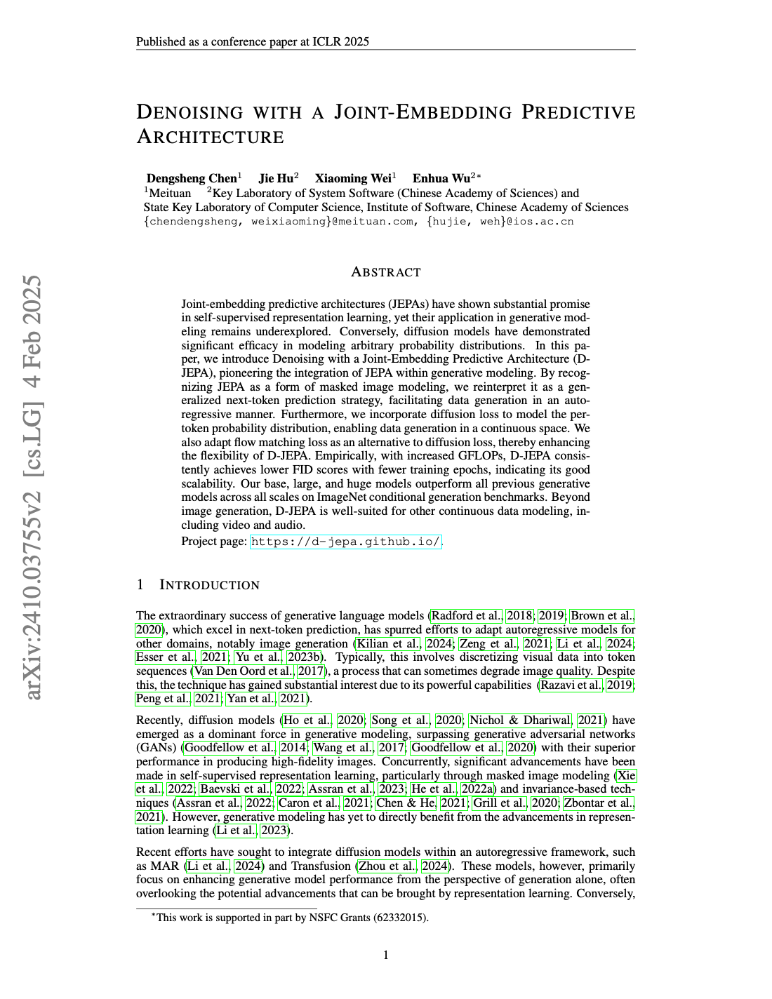 First page of Denoising with a Joint-Embedding Predictive Architecture
