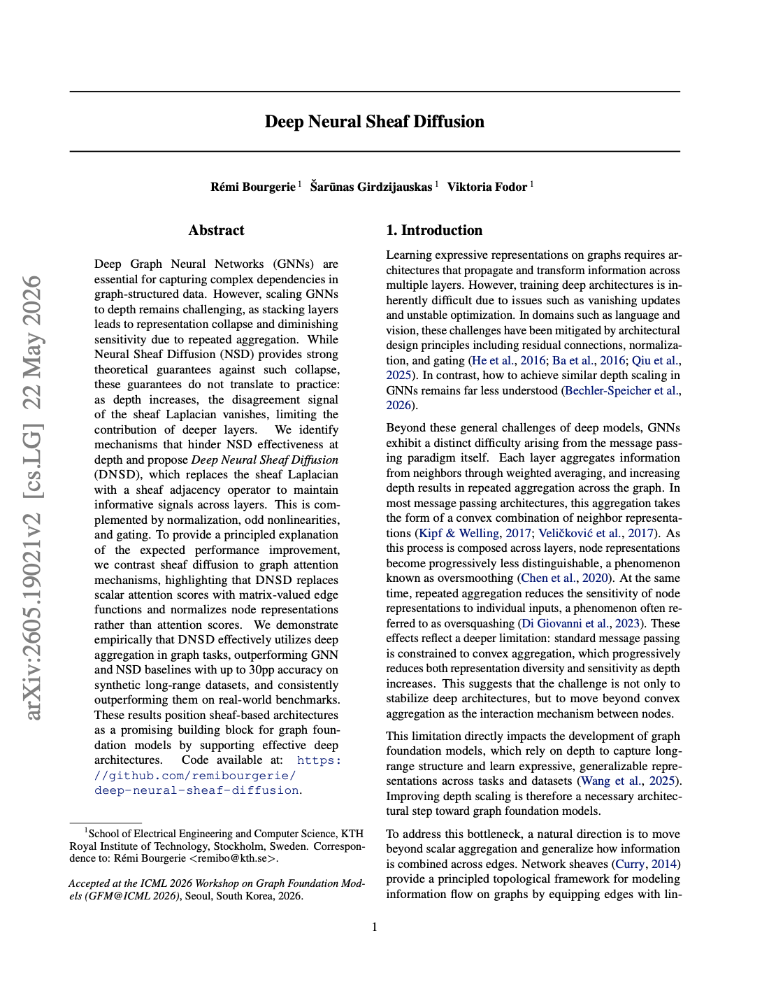 First page of Deep Neural Sheaf Diffusion