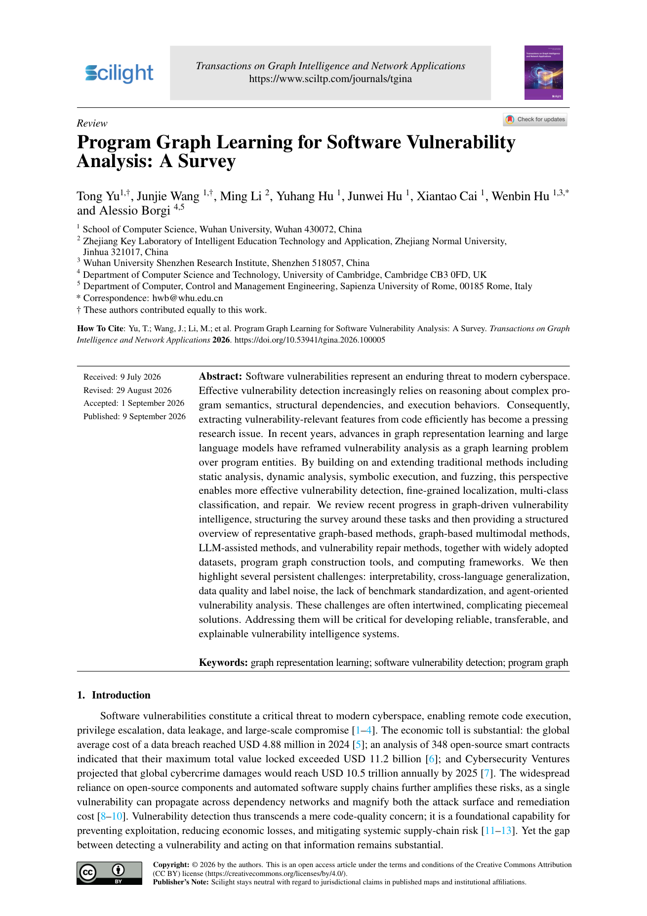 First page of the Program Graph Learning for Software Vulnerability Analysis survey
