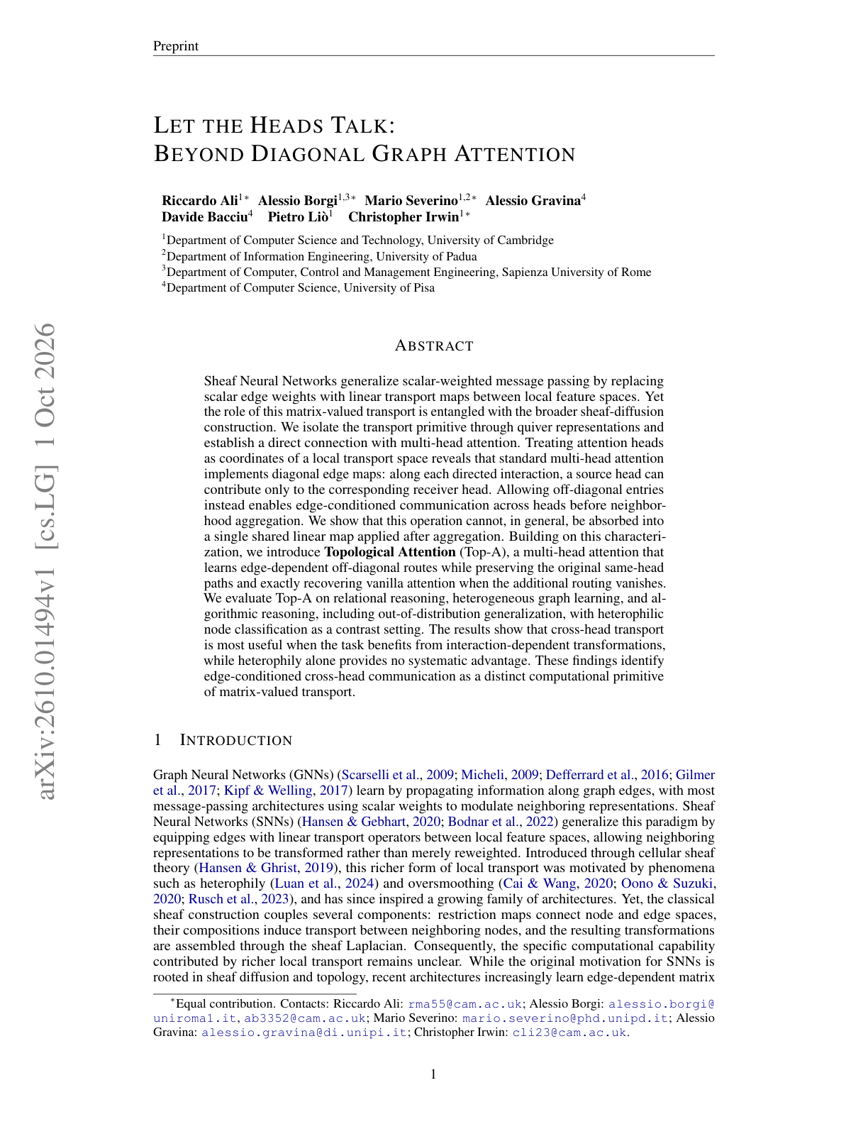 First page of the paper Let the Heads Talk: Beyond Diagonal Graph Attention