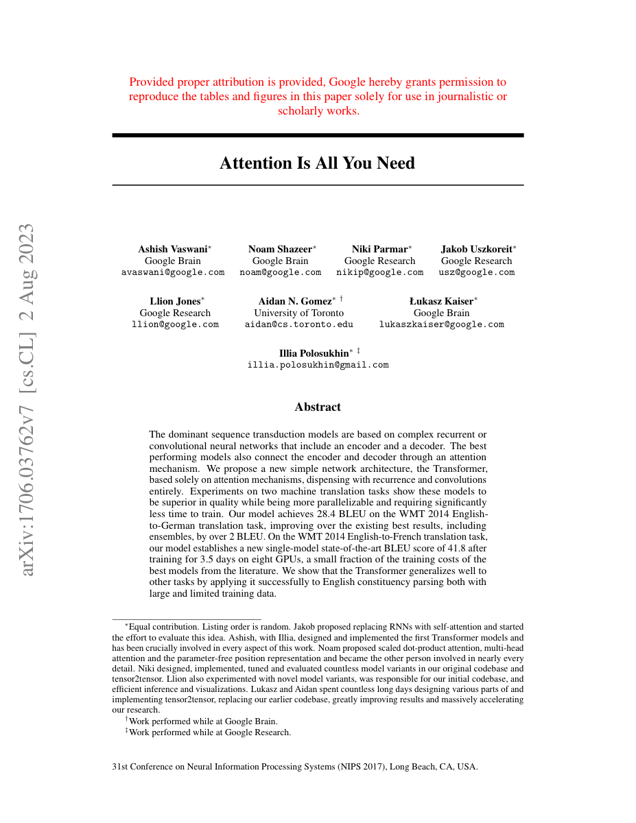 First page of the Attention Is All You Need paper
